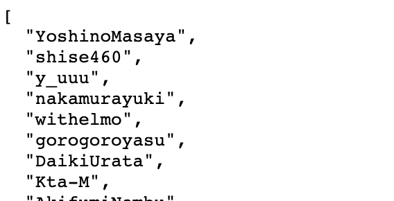 取得したユーザー名の配列 取得したユーザー名の配列